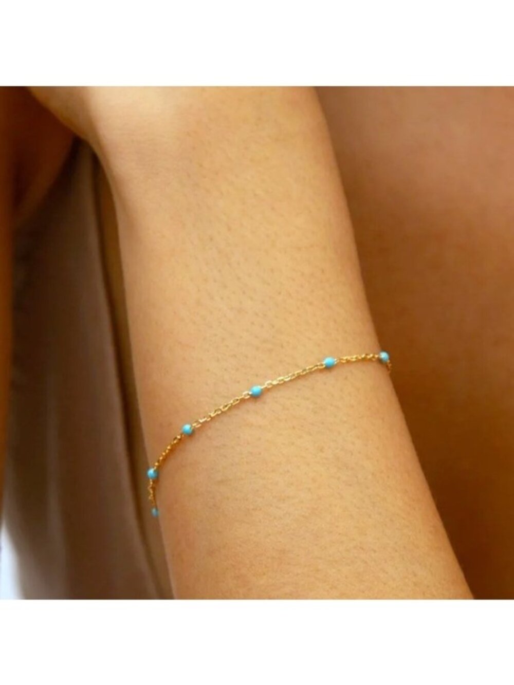 Blue Dot WATERPROOF Bracelet Turquoise Enamel Bead Bracelet Non-Tarnish GOLD
